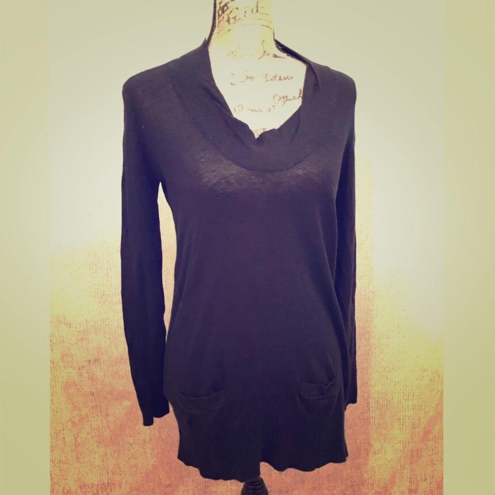 🌺 525 AMERICA 🌺 Navy Swoop Neck Thin Sweater Tee